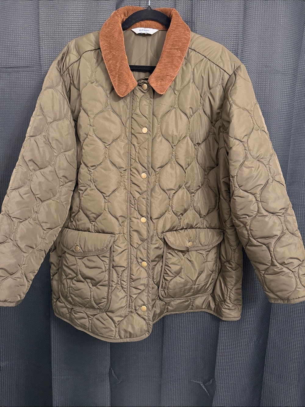 Old Navy Quilted Olive Green Barn Jacket with Corduroy Collar - Women's Sz XXL